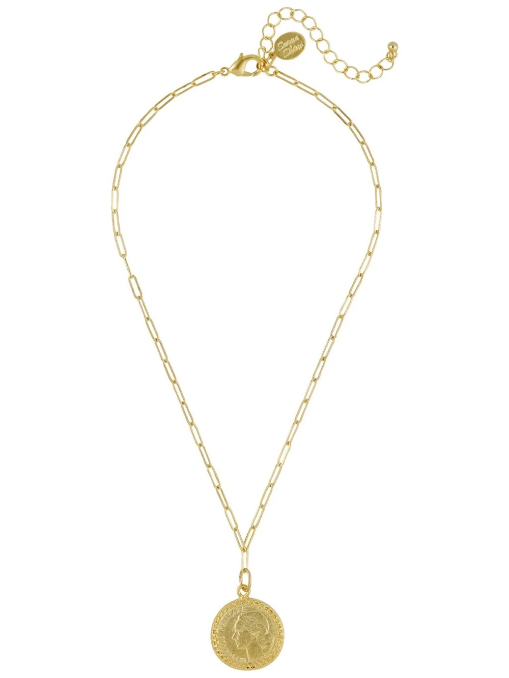 Gold Paperclip Chain Coin Pendant Necklace